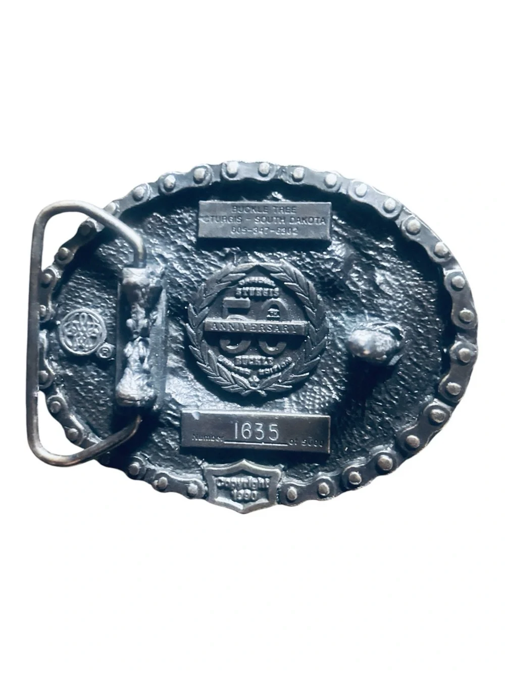 Vintage Limited Edition 1990 Sturgis 50th Anniversary Black Hills Belt Buckle